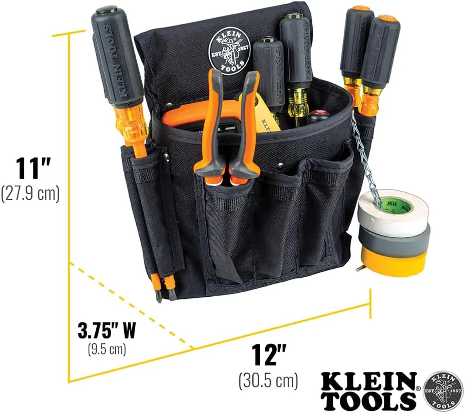 Klein Tools 5719 Tool Pouch, PowerLine Series Utility Pouch Fits Tool Belts up to 2.5-Inch, Strong Rivet Reinforced Stitching, 18-Pocket