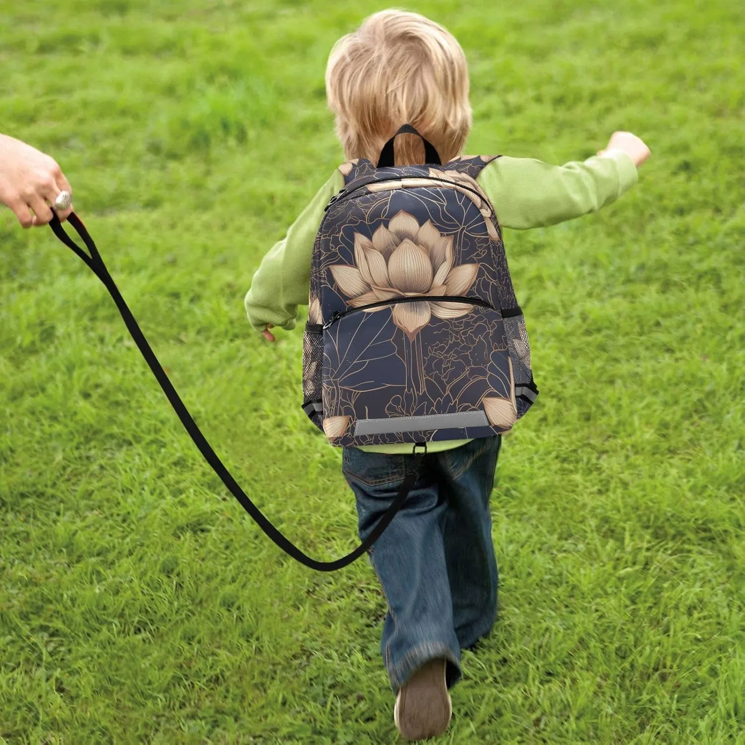 KLL Elementary Backpack for Girls, Luxurious Gold flower Flowers, Waterproof Schoolbag with Reflective Strips Cute Travel