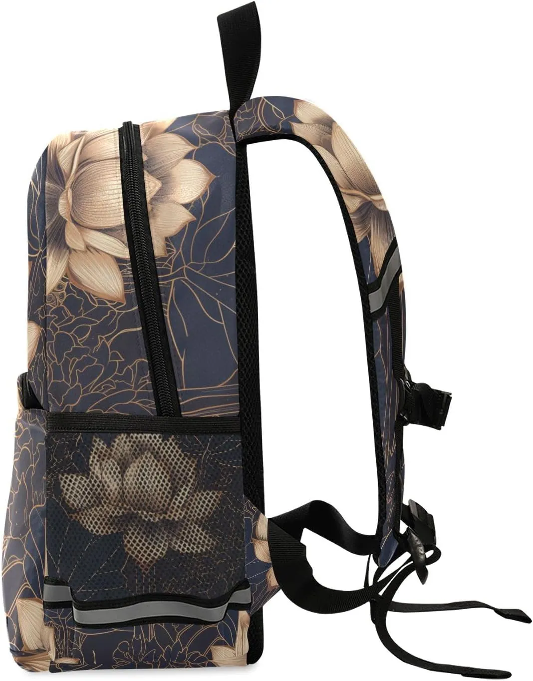 KLL Elementary Backpack for Girls, Luxurious Gold flower Flowers, Waterproof Schoolbag with Reflective Strips Cute Travel