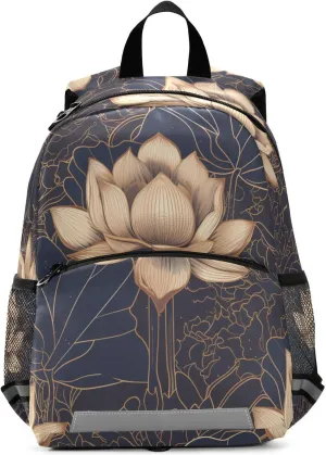 KLL Elementary Backpack for Girls, Luxurious Gold flower Flowers, Waterproof Schoolbag with Reflective Strips Cute Travel
