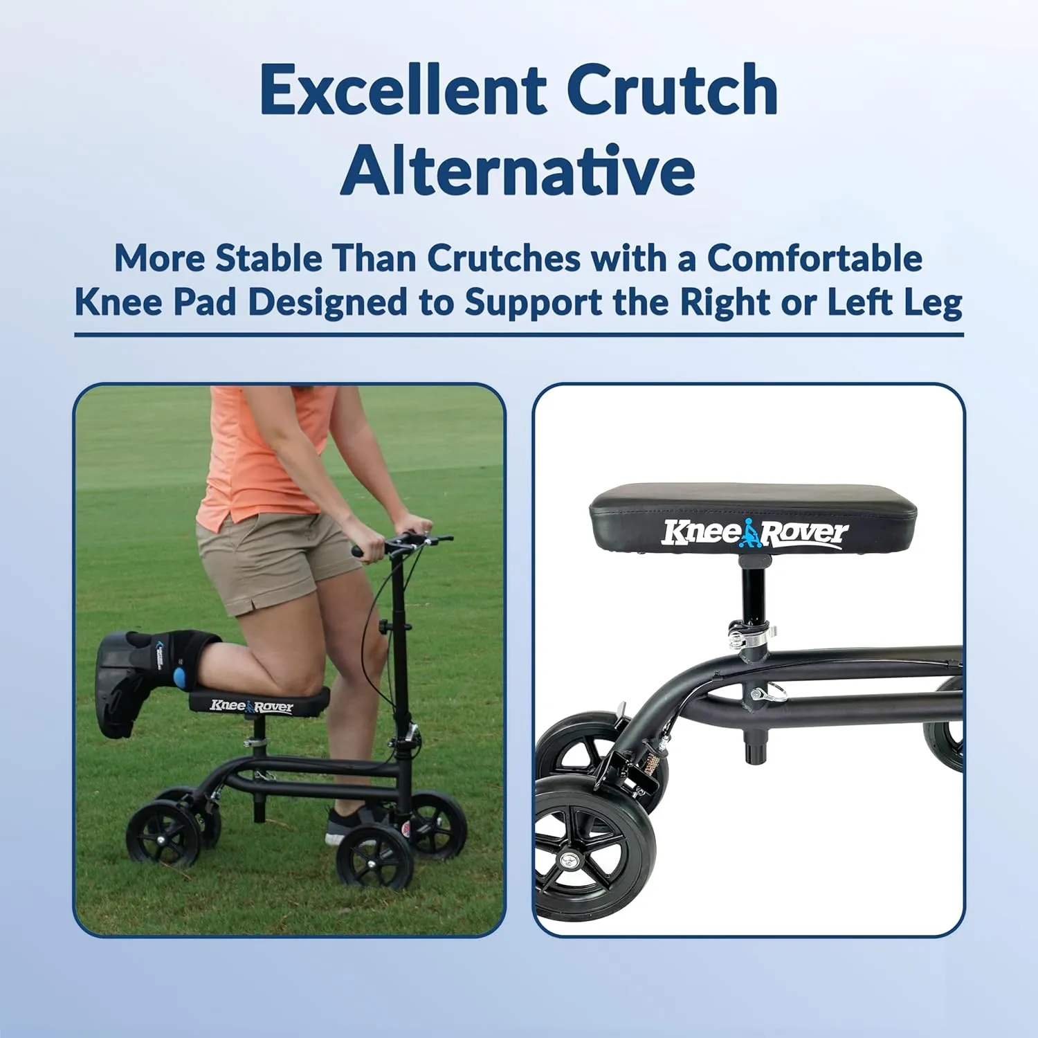 KneeRover Economy Knee Scooter Steerable Knee Walker for Adults for Foot Surgery, Broken Ankle, Foot Injuries - Foldable Knee Rover Scooter for Broken Foot Injured Leg Crutch with Dual Brakes (Black)