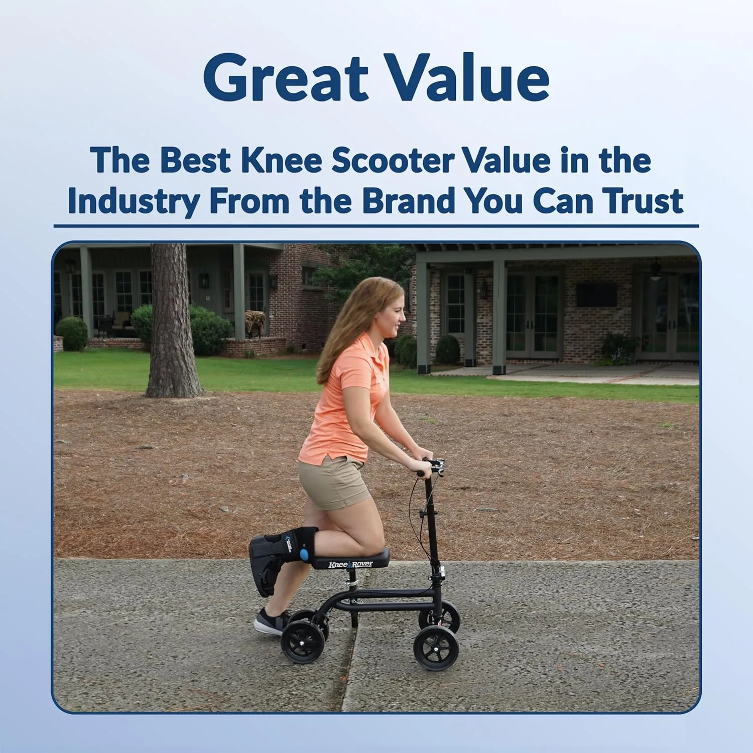 KneeRover Economy Knee Scooter Steerable Knee Walker for Adults for Foot Surgery, Broken Ankle, Foot Injuries - Foldable Knee Rover Scooter for Broken Foot Injured Leg Crutch with Dual Brakes (Black)