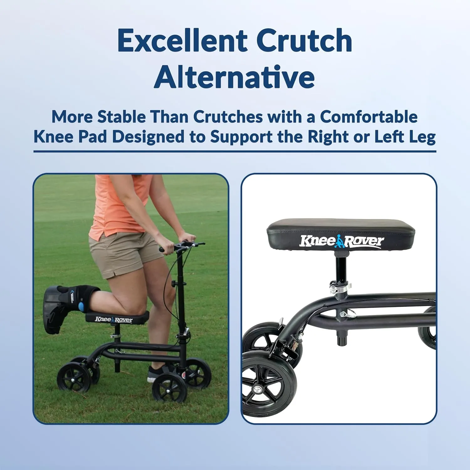 KneeRover Economy Knee Scooter Steerable Knee Walker for Adults for Foot Surgery, Broken Ankle, Foot Injuries - Foldable Knee Rover Scooter for Broken Foot Injured Leg Crutch with Dual Brakes (Black)