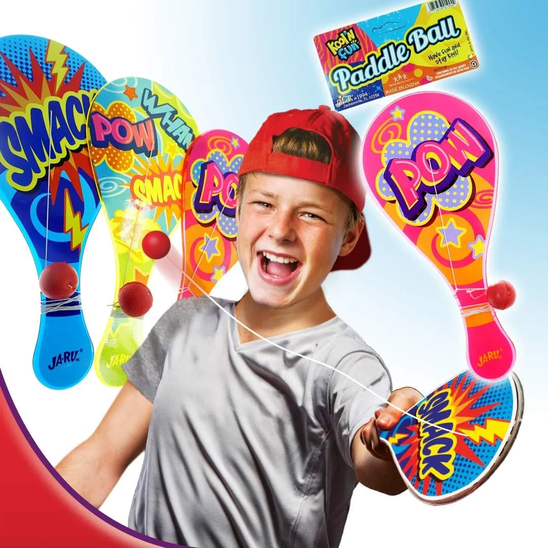 Kool N' Fun Plastic Paddle Ball w/ String Attached (6 Paddles) by JARU. Classic Retro Toys for Kids & Adults, Boy & Girl. Indoor Game and Outdoor Set Toys. Party Favors Birthday Easter Prizes 1994-6