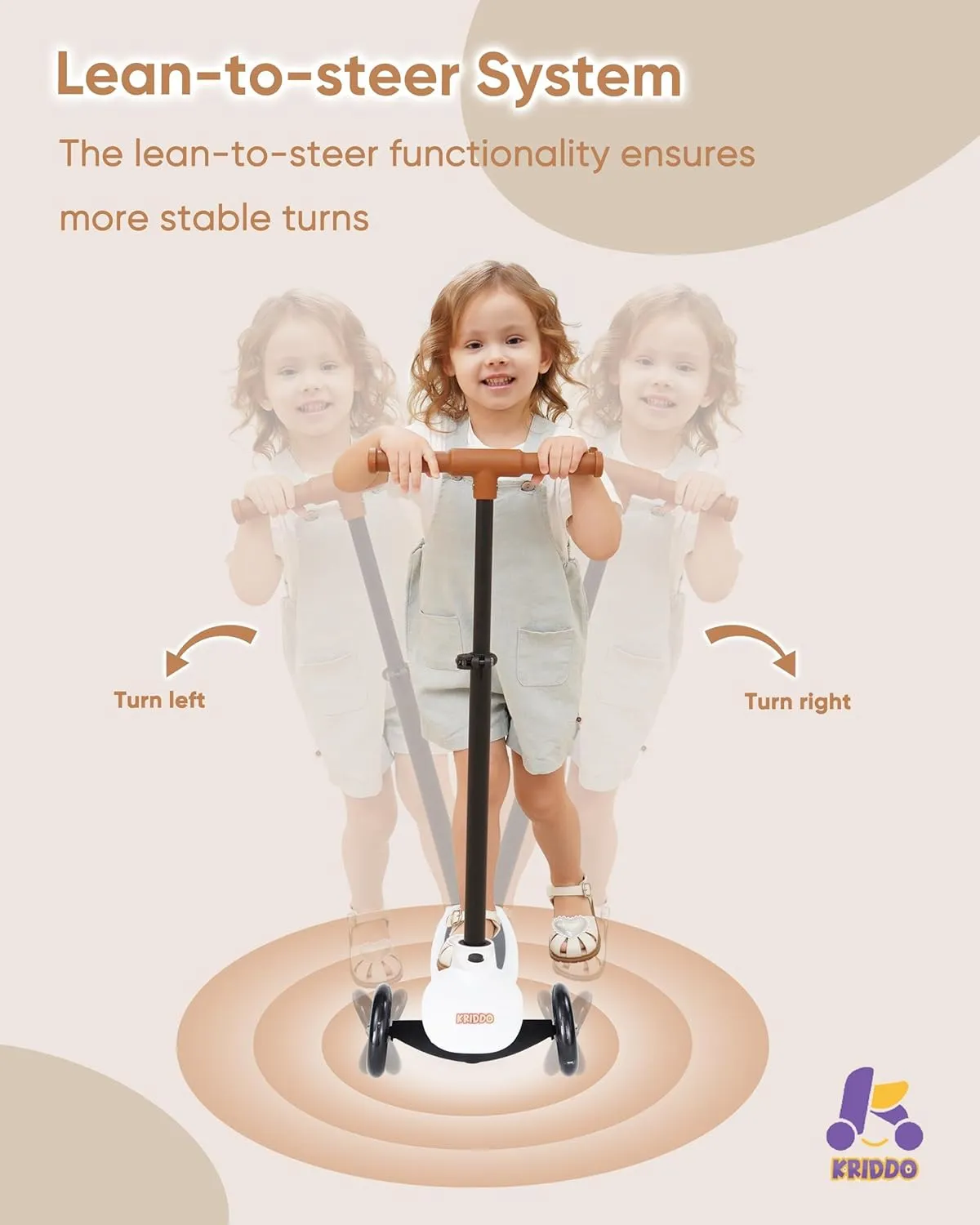 KRIDDO 3-in-1 Scooter for Kids Ages 1-5 Years Old, Folding Scooter with 3 Lighted Wheels, Wide Standing Board, Adjustable Height, Learn-to-Steer Handlebar, for Indoor and Outdoor