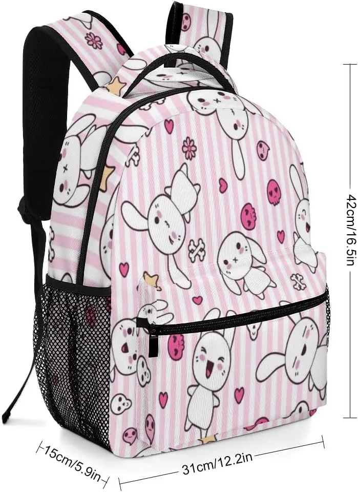 Kuizee Travel Laptop Backpack Business Daypack Work Bookbag Doodle Bunny Durable iPad Tablet School College Book Bags Casual Bags for Men and Women