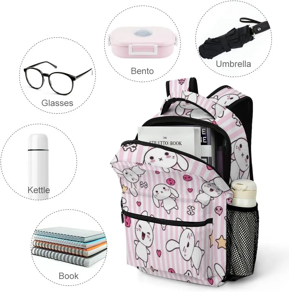 Kuizee Travel Laptop Backpack Business Daypack Work Bookbag Doodle Bunny Durable iPad Tablet School College Book Bags Casual Bags for Men and Women