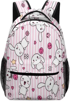 Kuizee Travel Laptop Backpack Business Daypack Work Bookbag Doodle Bunny Durable iPad Tablet School College Book Bags Casual Bags for Men and Women