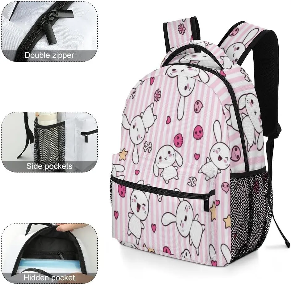 Kuizee Travel Laptop Backpack Business Daypack Work Bookbag Doodle Bunny Durable iPad Tablet School College Book Bags Casual Bags for Men and Women