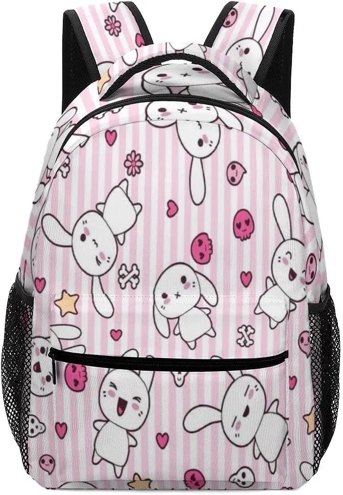 Kuizee Travel Laptop Backpack Business Daypack Work Bookbag Doodle Bunny Durable iPad Tablet School College Book Bags Casual Bags for Men and Women