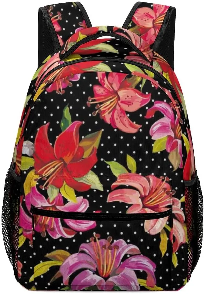 Kuizee Travel Laptop Backpack Business Daypack Work Bookbag Retro Lily Floral Polka Dot Dark Durable iPad Tablet School College Book Bags Casual Bags for Men and Women