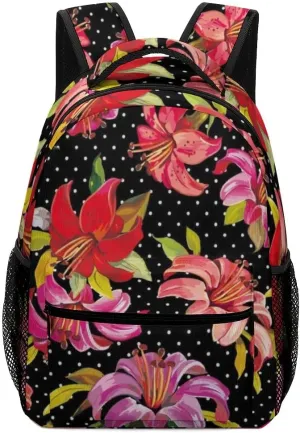 Kuizee Travel Laptop Backpack Business Daypack Work Bookbag Retro Lily Floral Polka Dot Dark Durable iPad Tablet School College Book Bags Casual Bags for Men and Women