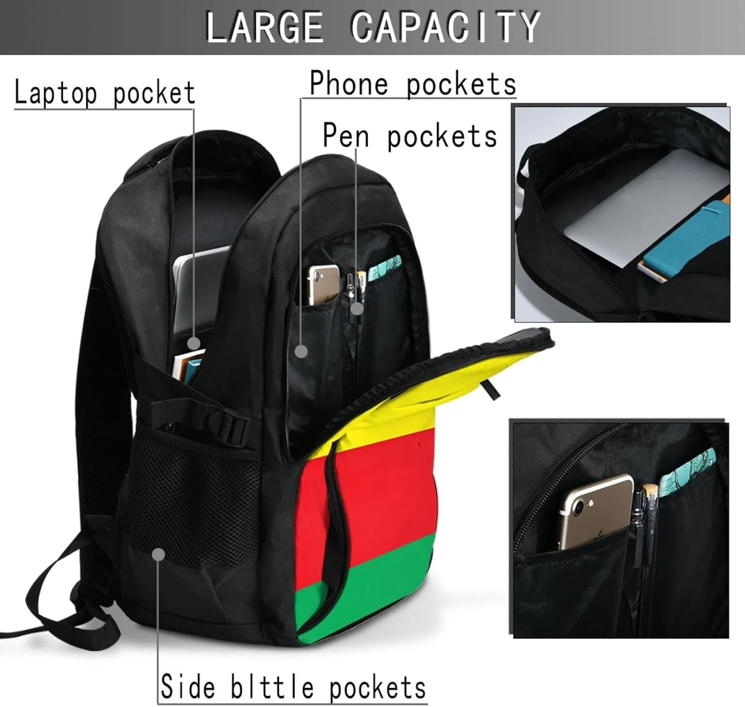 Kurdistan Flag Travel Backpacks Casual Backpack Large Capacity Laptop Rucksack Luggage Daypacks with USB Charging Port Multi-Pockets Bags for Hiking