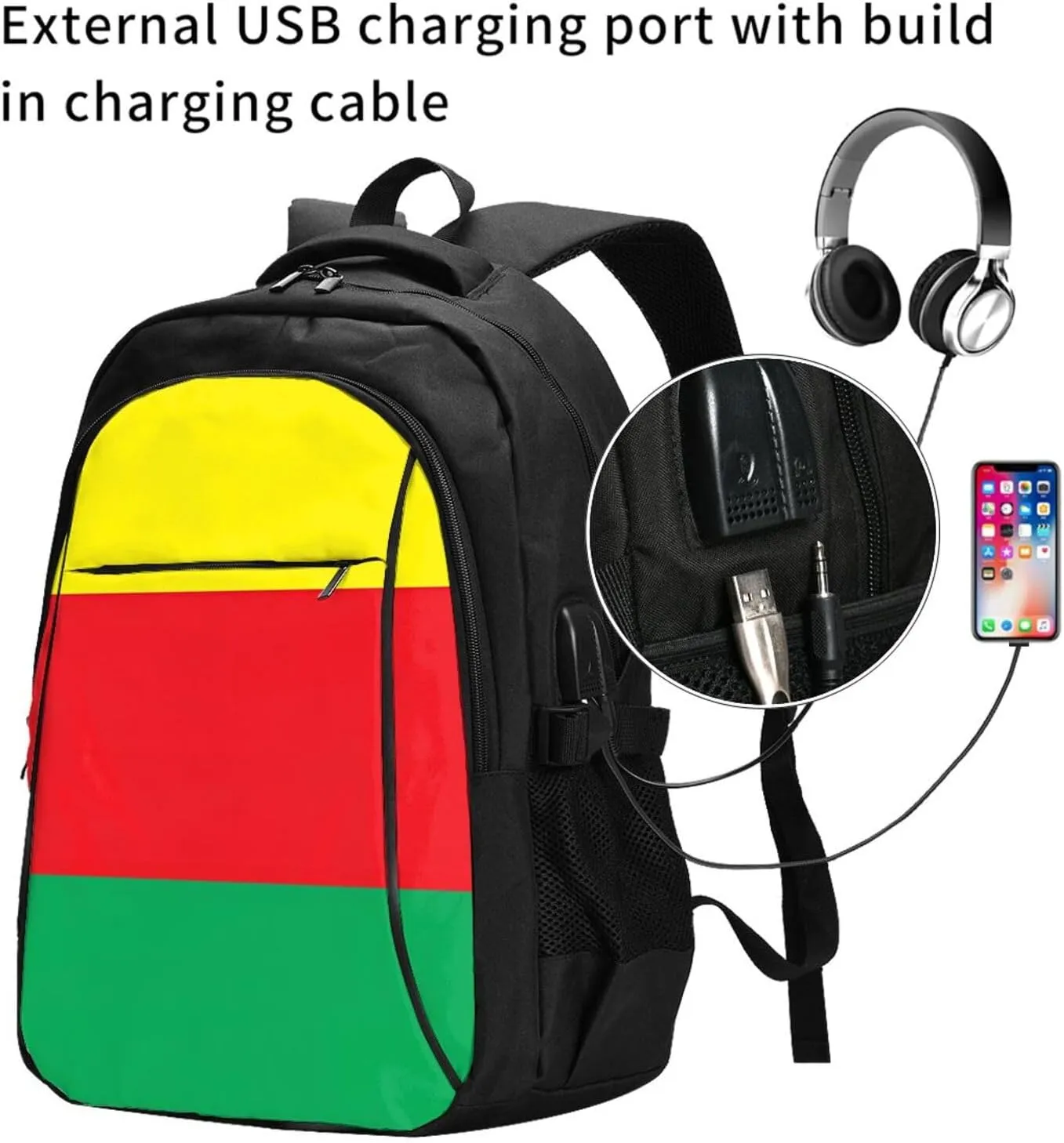 Kurdistan Flag Travel Backpacks Casual Backpack Large Capacity Laptop Rucksack Luggage Daypacks with USB Charging Port Multi-Pockets Bags for Hiking