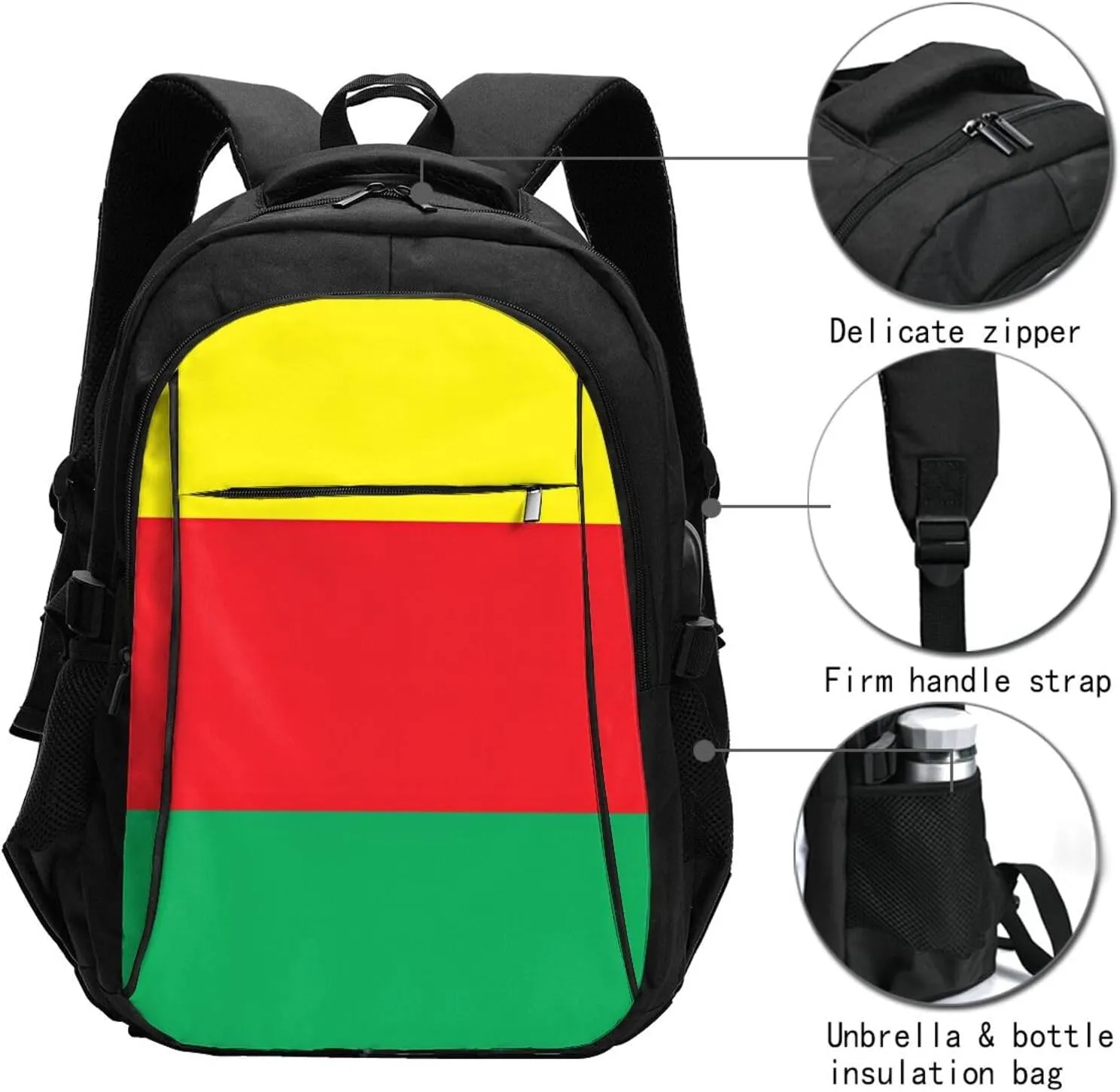 Kurdistan Flag Travel Backpacks Casual Backpack Large Capacity Laptop Rucksack Luggage Daypacks with USB Charging Port Multi-Pockets Bags for Hiking
