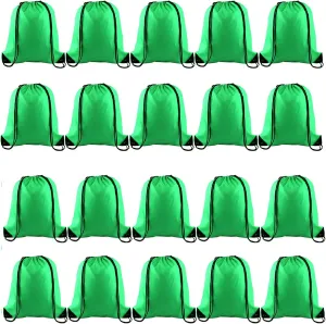 KUUQA 20Pcs Drawstring Backpack Bag Bulk Green Drawstring Bags String Backpack Sport Gym Sack Bags Foldable Storage Bag for Women Men Shopping Gym Travel Sports
