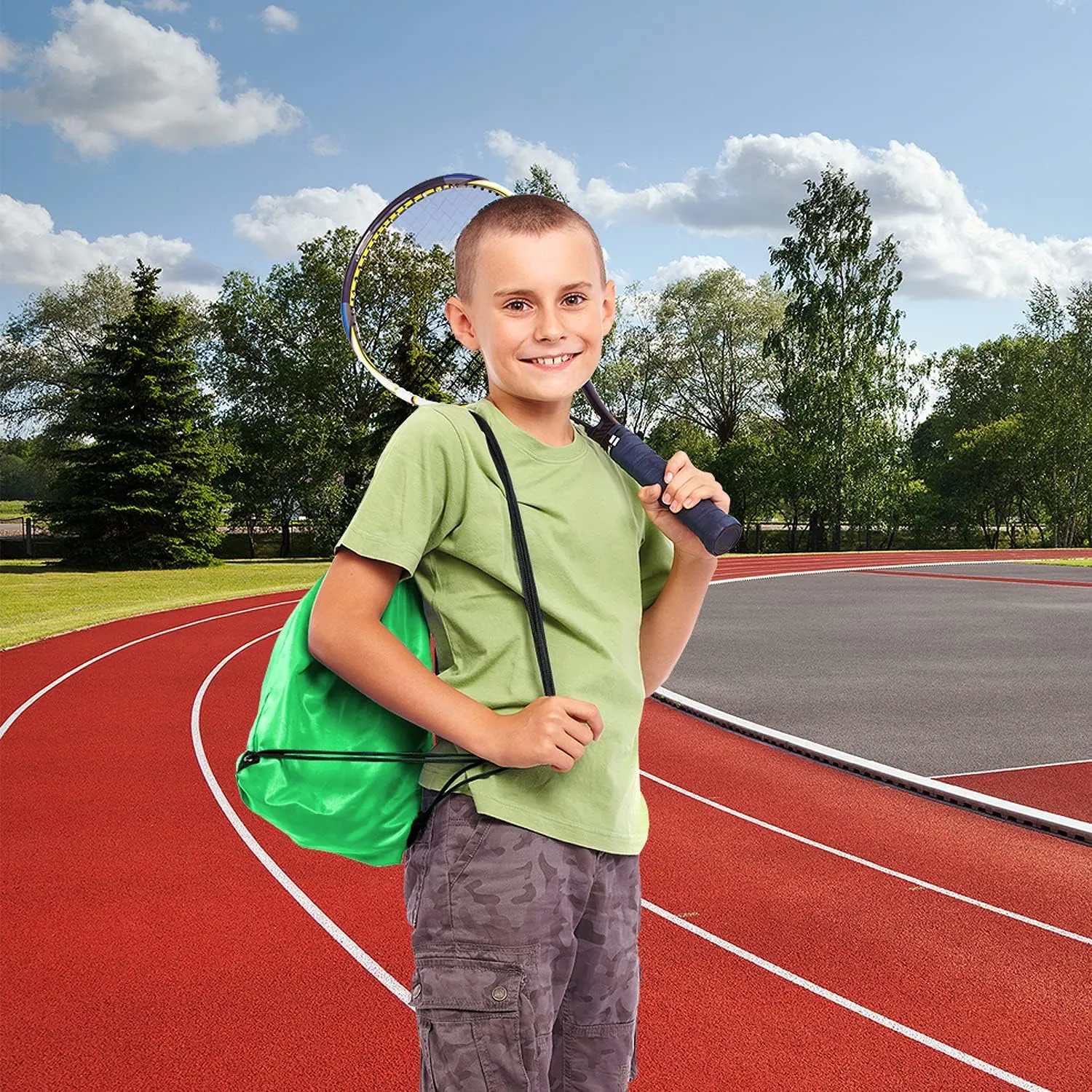 KUUQA 20Pcs Drawstring Backpack Bag Bulk Green Drawstring Bags String Backpack Sport Gym Sack Bags Foldable Storage Bag for Women Men Shopping Gym Travel Sports