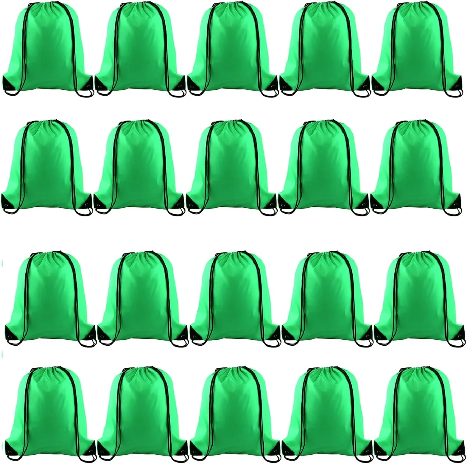 KUUQA 20Pcs Drawstring Backpack Bag Bulk Green Drawstring Bags String Backpack Sport Gym Sack Bags Foldable Storage Bag for Women Men Shopping Gym Travel Sports