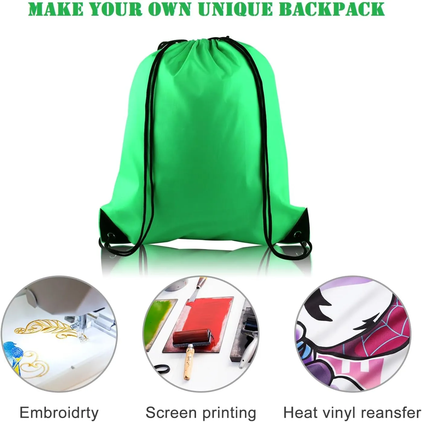 KUUQA 20Pcs Drawstring Backpack Bag Bulk Green Drawstring Bags String Backpack Sport Gym Sack Bags Foldable Storage Bag for Women Men Shopping Gym Travel Sports
