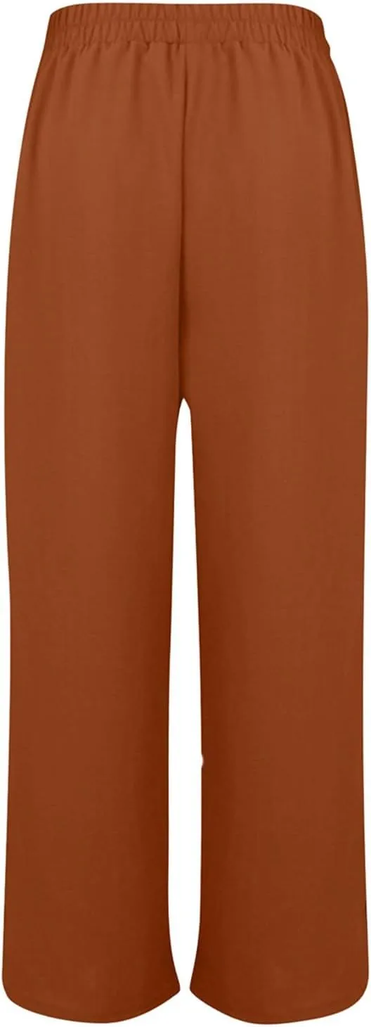 Ladies Wide Leg Pant Oversized Baggy Side Button Pleated High Waist Trouser Beach Jogger Boho Flowy Casual Sweatpants