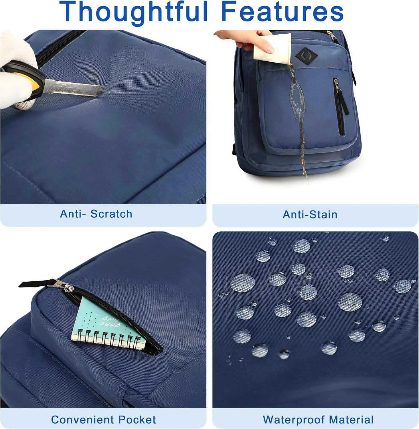 Laptop Backpack 17 inch for Women Men Large College Bookbags Waterpoof Work Business Travel Backpacks Kids School Bag for Girls Boys Students Teens Elementary Schoolbag Casual Daypack Sport -Blue