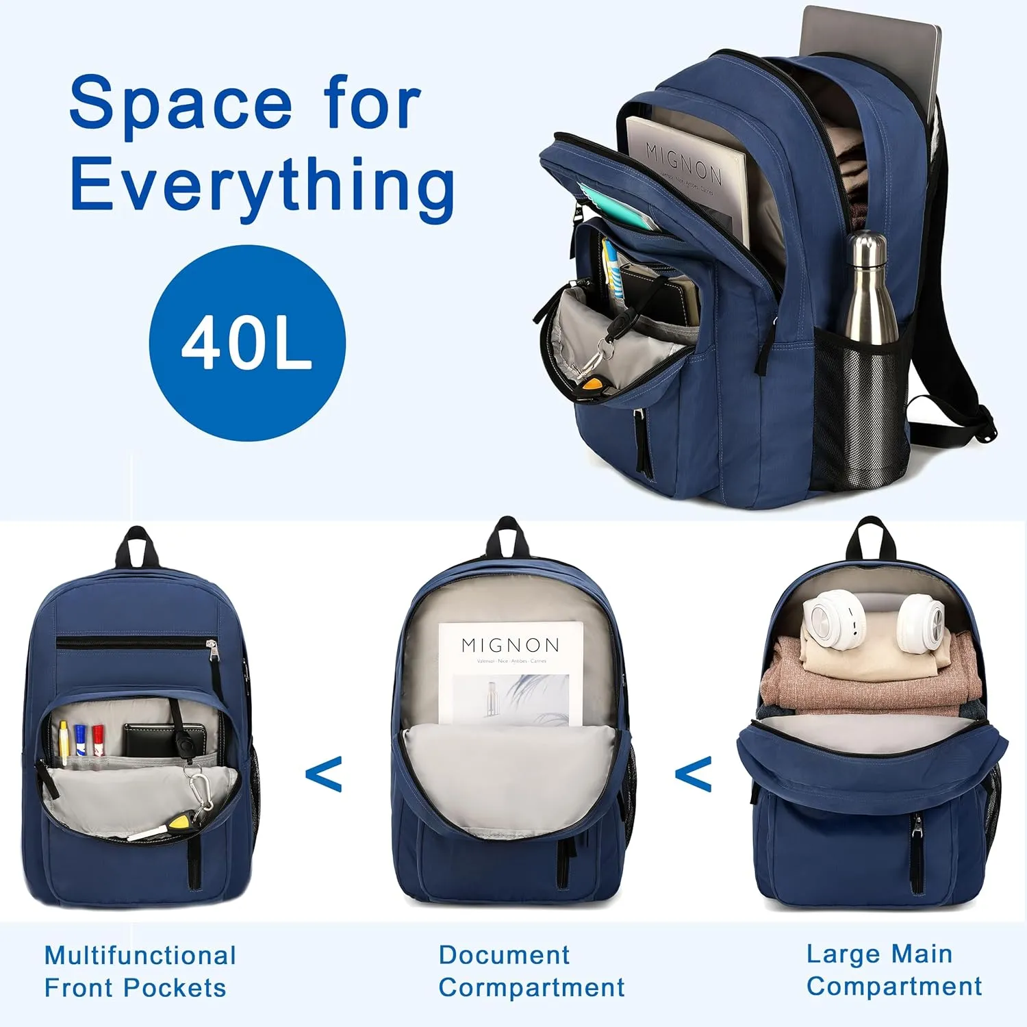 Laptop Backpack 17 inch for Women Men Large College Bookbags Waterpoof Work Business Travel Backpacks Kids School Bag for Girls Boys Students Teens Elementary Schoolbag Casual Daypack Sport -Blue