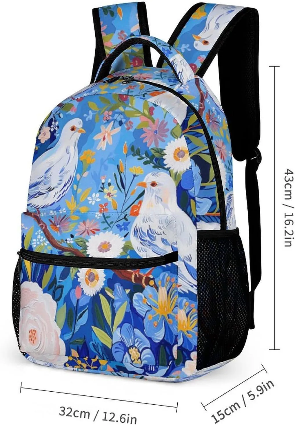 Laptop Backpack for Travel Daypack Computer Bag Work Flowers And White Birds Back Pack Nurse Bag for Hiking