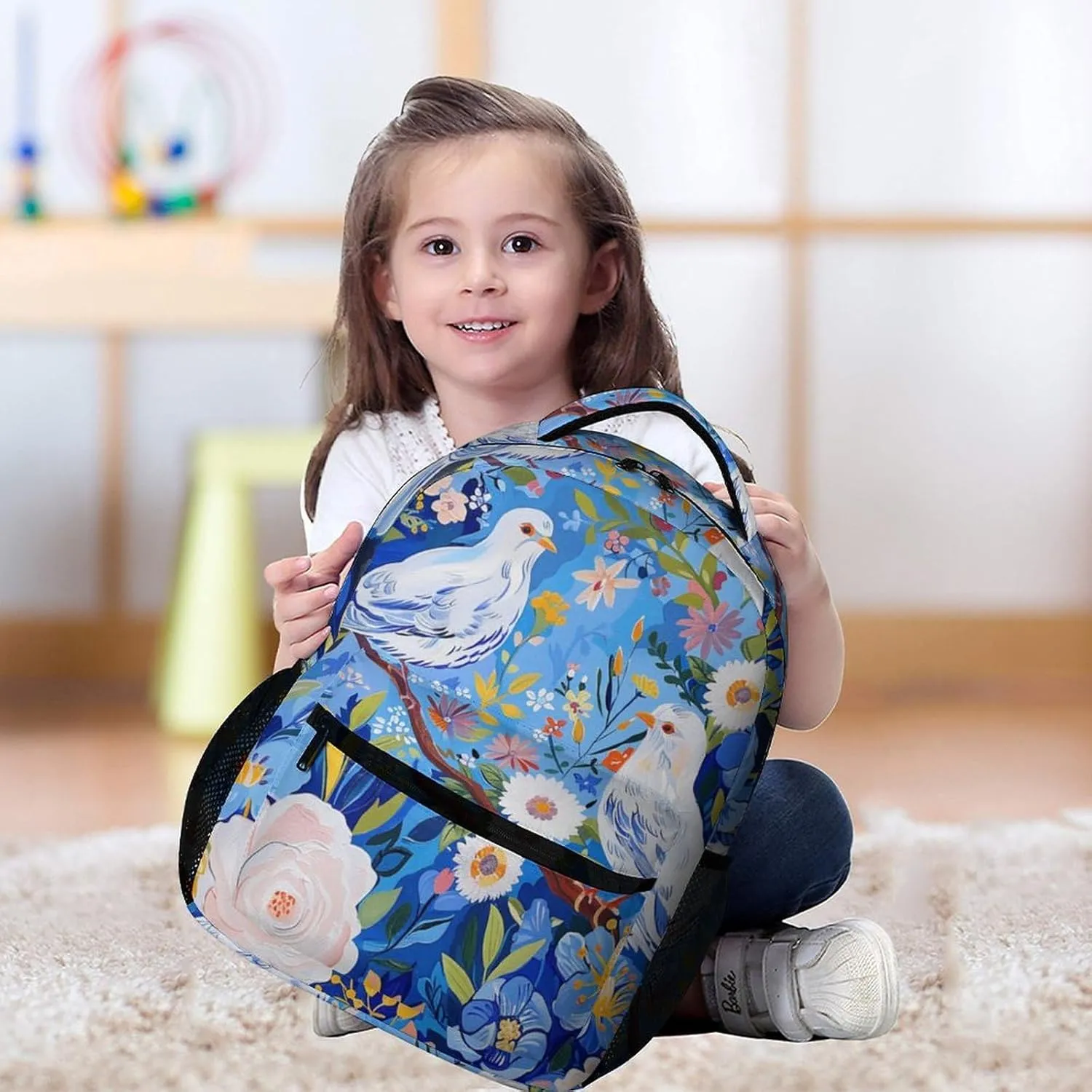 Laptop Backpack for Travel Daypack Computer Bag Work Flowers And White Birds Back Pack Nurse Bag for Hiking