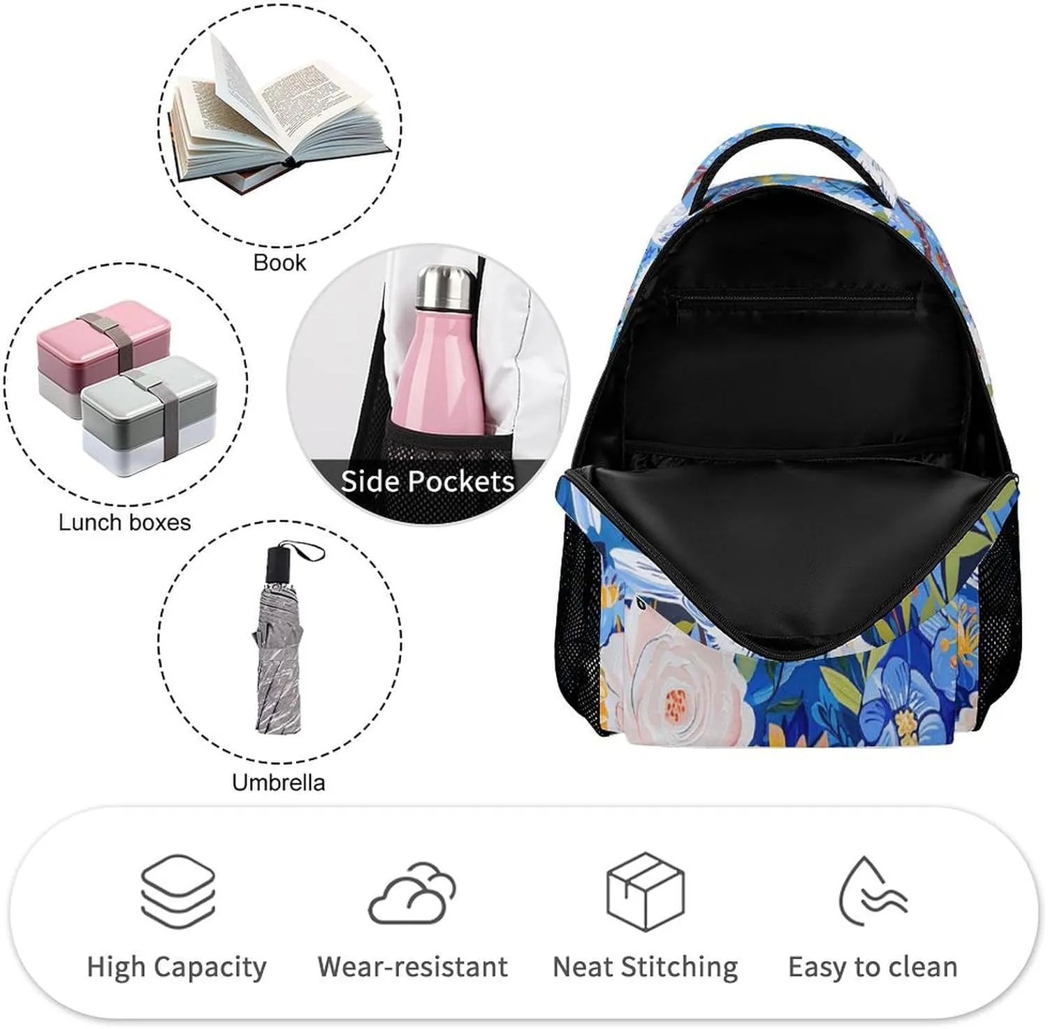 Laptop Backpack for Travel Daypack Computer Bag Work Flowers And White Birds Back Pack Nurse Bag for Hiking