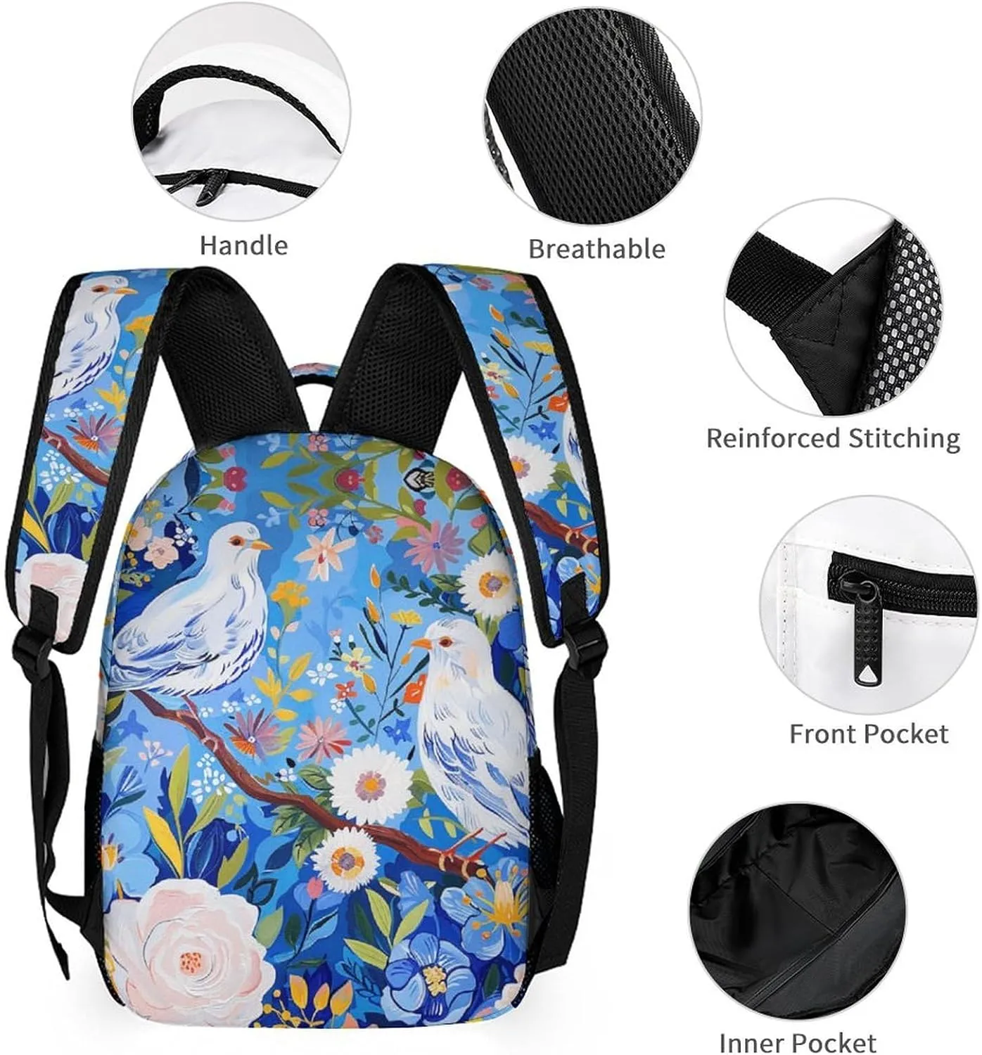 Laptop Backpack for Travel Daypack Computer Bag Work Flowers And White Birds Back Pack Nurse Bag for Hiking