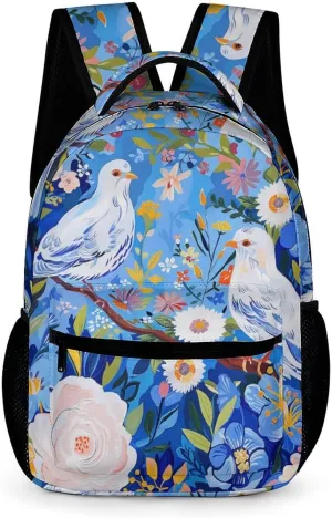 Laptop Backpack for Travel Daypack Computer Bag Work Flowers And White Birds Back Pack Nurse Bag for Hiking