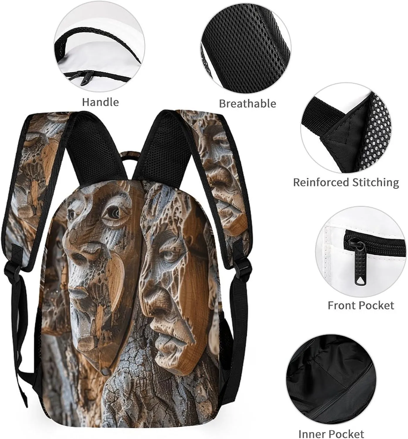Laptop Backpack for Travel Daypack Computer Bag Work Wood Carving Texture Back Pack Nurse Bag for Hiking