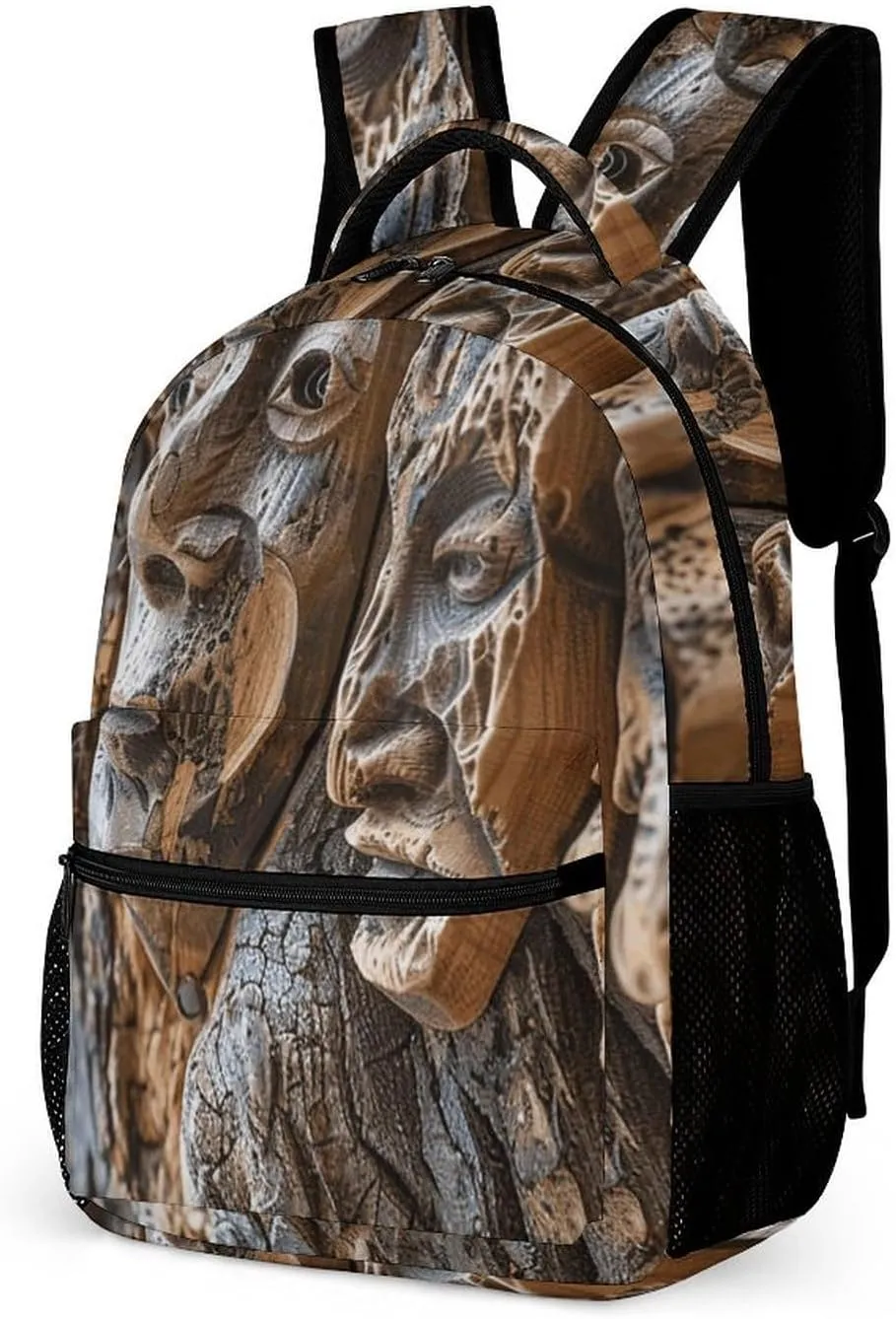 Laptop Backpack for Travel Daypack Computer Bag Work Wood Carving Texture Back Pack Nurse Bag for Hiking