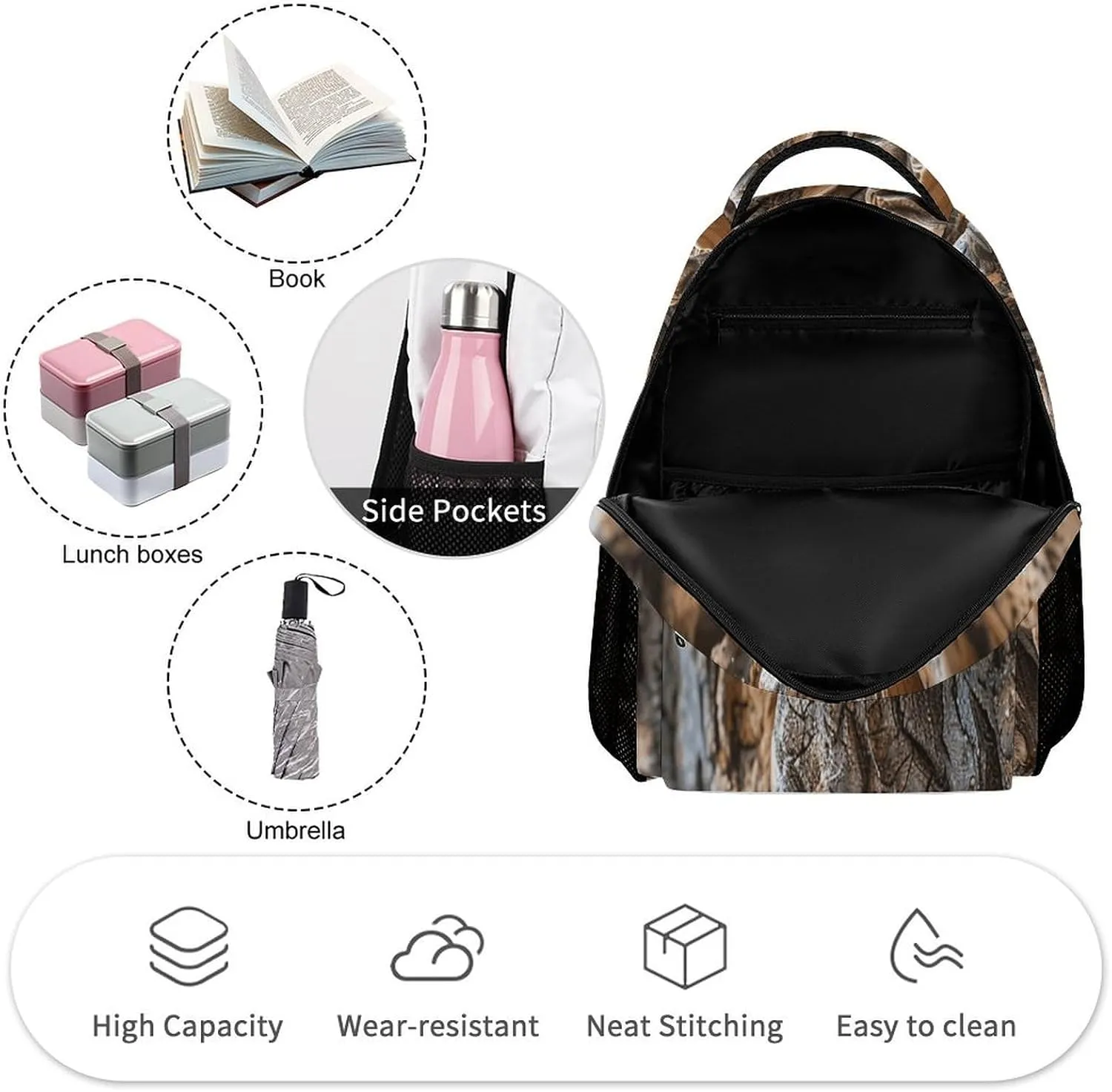 Laptop Backpack for Travel Daypack Computer Bag Work Wood Carving Texture Back Pack Nurse Bag for Hiking