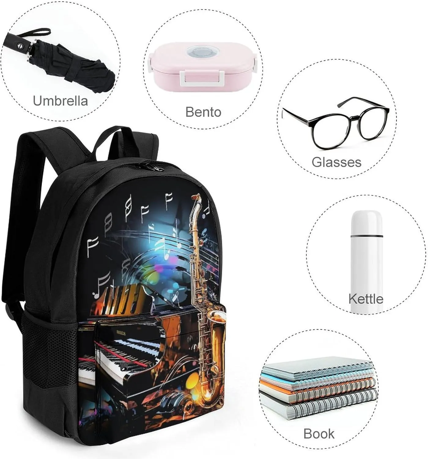 Laptop Backpack for Women Men Daypack Saxophone And Piano Backpacks Computer Bag Travel Laptop Bag Casual Work Bag