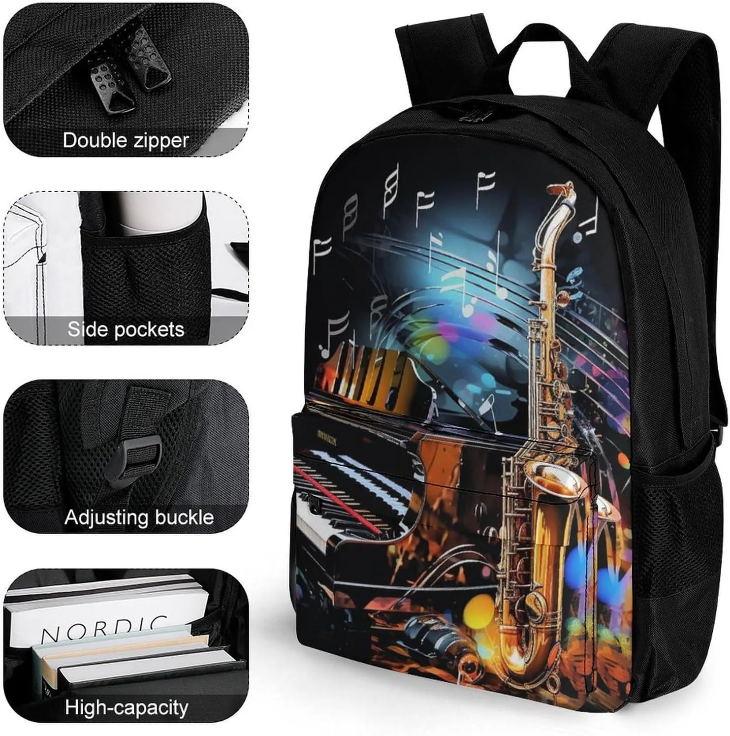 Laptop Backpack for Women Men Daypack Saxophone And Piano Backpacks Computer Bag Travel Laptop Bag Casual Work Bag