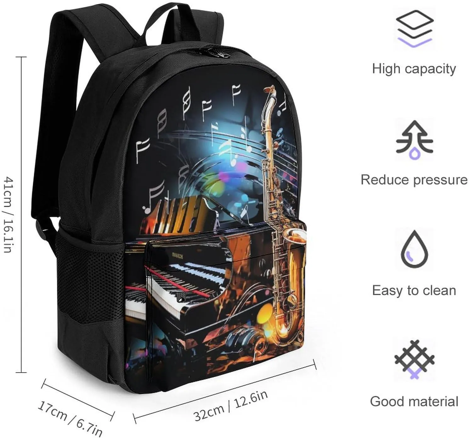 Laptop Backpack for Women Men Daypack Saxophone And Piano Backpacks Computer Bag Travel Laptop Bag Casual Work Bag
