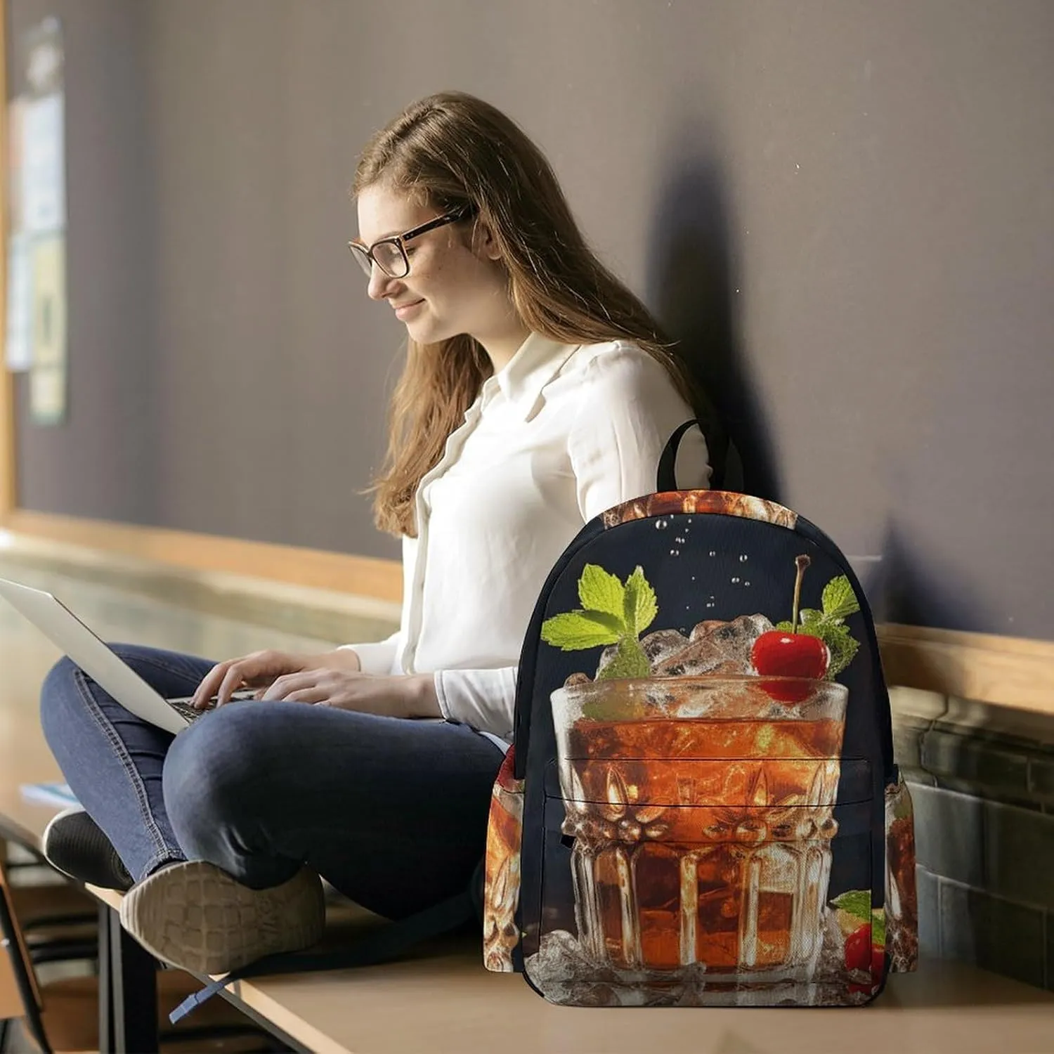 Laptop Backpack for Women Men Daypack Waterproof Classic Cocktail Computer Bag Business Work Bag for Travel