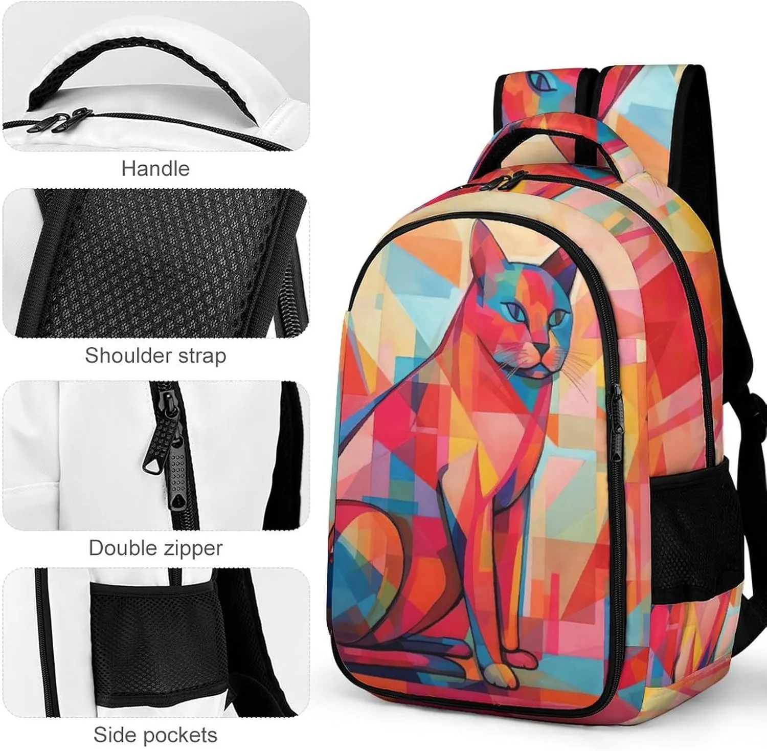 Laptop Backpack for Women Men Daypack Waterproof Mid Century Modern Art Cat Computer Bag Business Work Bag for Travel