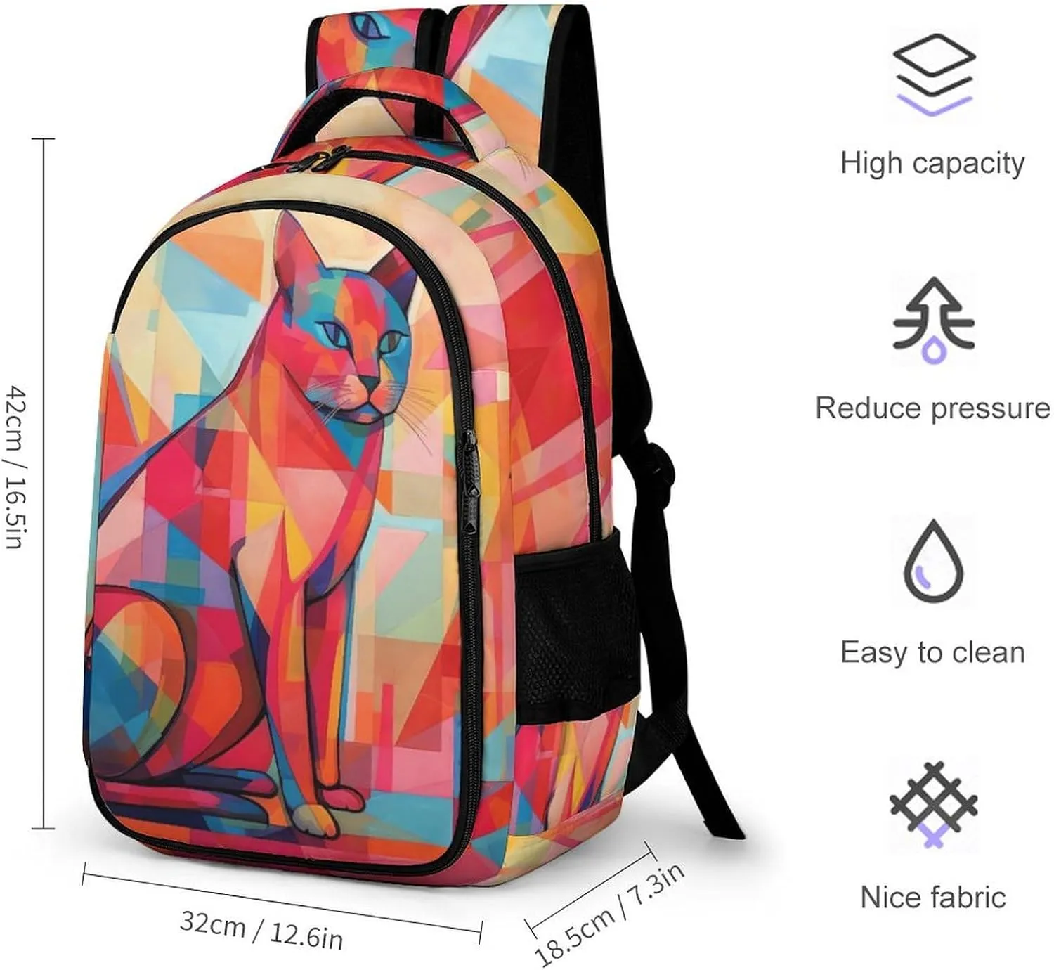 Laptop Backpack for Women Men Daypack Waterproof Mid Century Modern Art Cat Computer Bag Business Work Bag for Travel