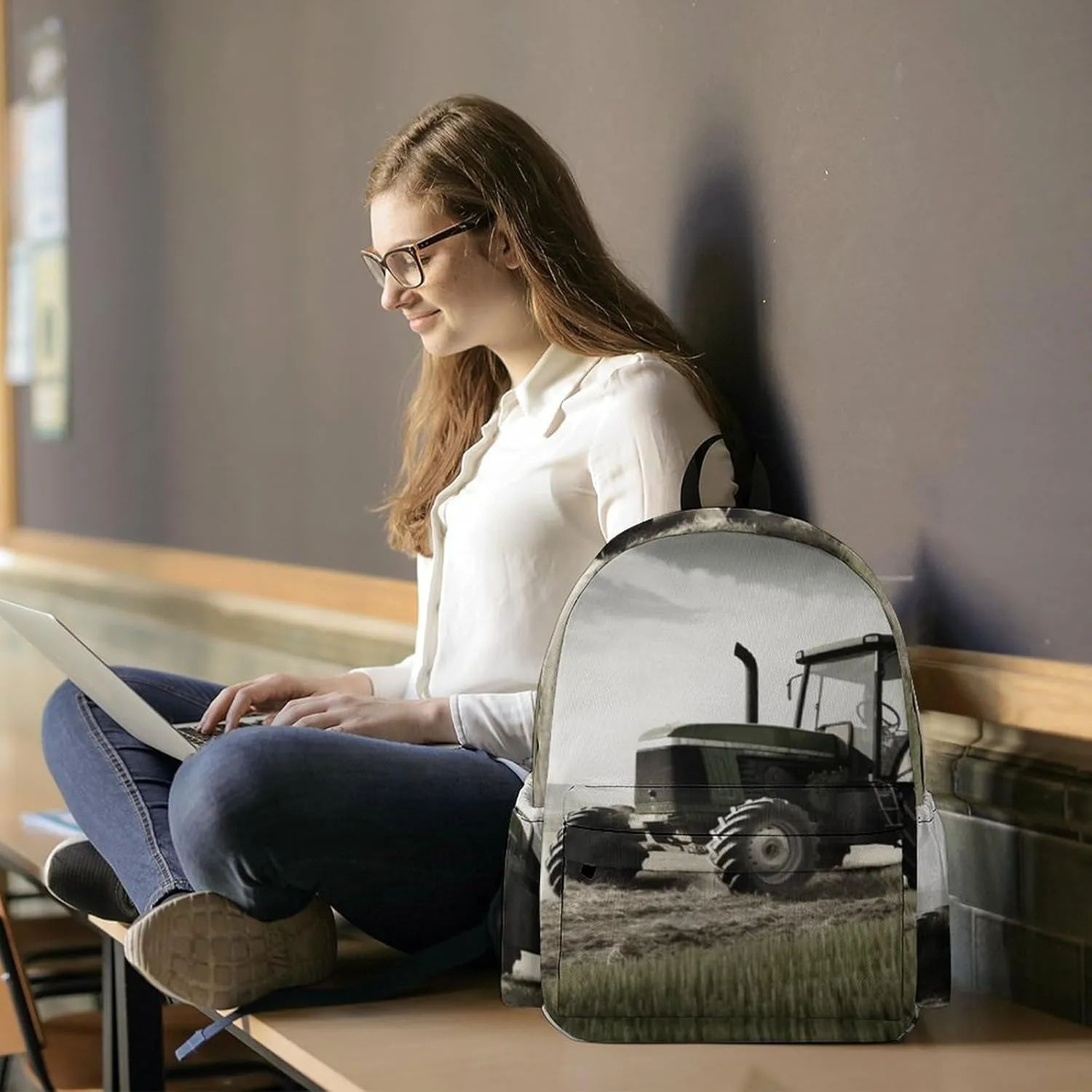 Laptop Backpack for Women Men Daypack Waterproof Tractor Agriculture Tranquil Computer Bag Business Work Bag for Travel