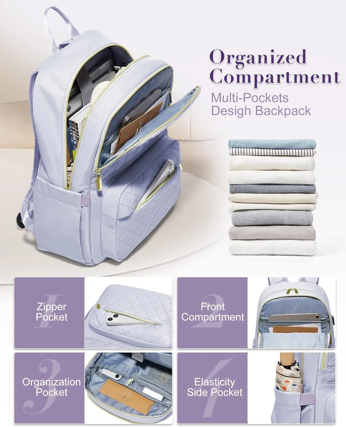 Laptop Backpack for Women Men,Waterproof Work Business Bags College Backpack Laptop Computer Bag Travel Backpack Purse for College, Business,Travel Fits 15.6 Inch Laptop Purple