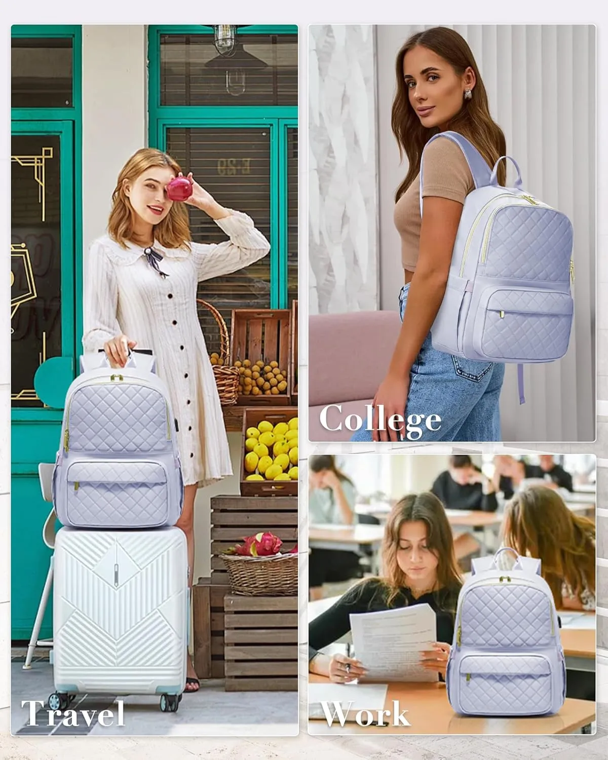 Laptop Backpack for Women Men,Waterproof Work Business Bags College Backpack Laptop Computer Bag Travel Backpack Purse for College, Business,Travel Fits 15.6 Inch Laptop Purple