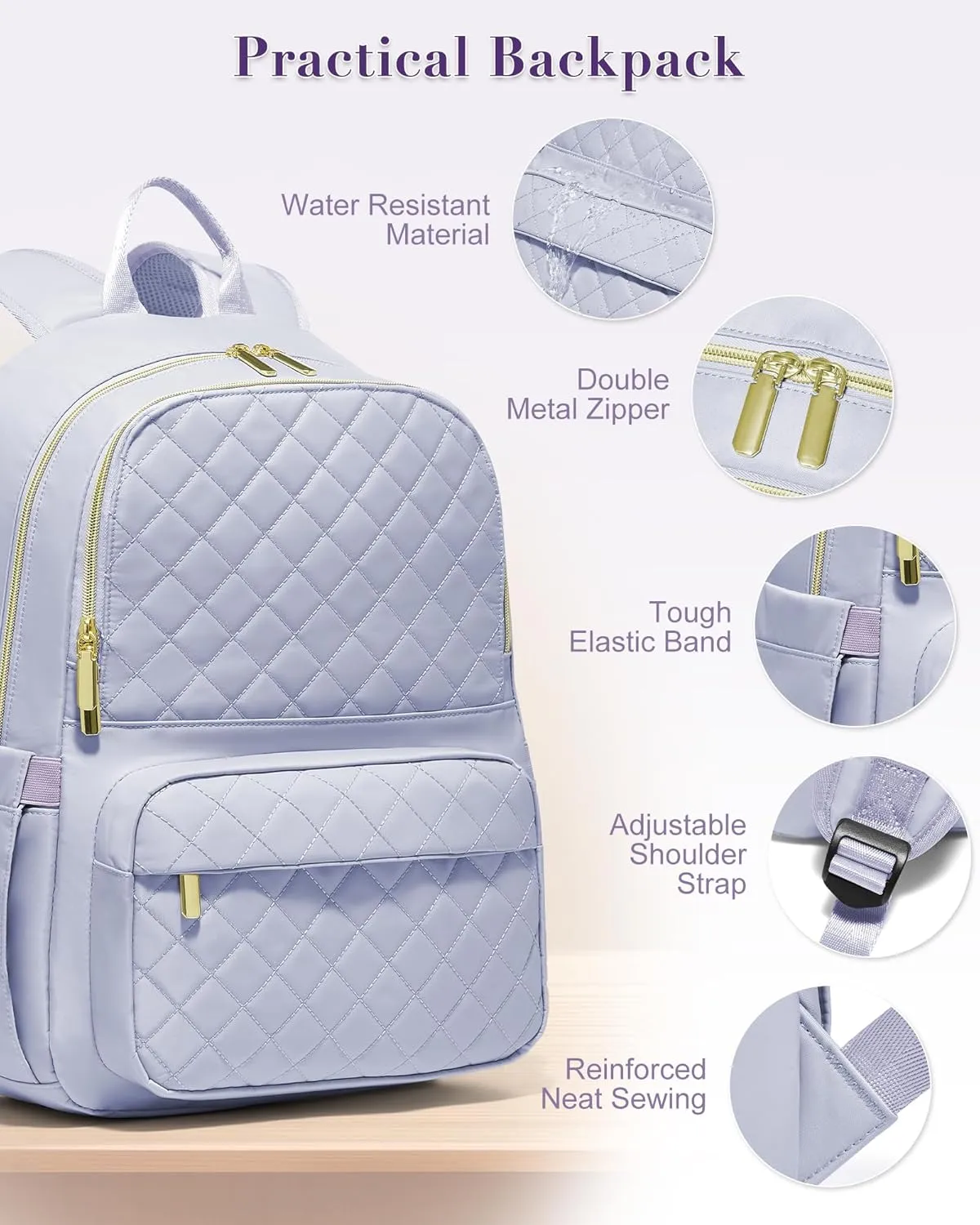 Laptop Backpack for Women Men,Waterproof Work Business Bags College Backpack Laptop Computer Bag Travel Backpack Purse for College, Business,Travel Fits 15.6 Inch Laptop Purple