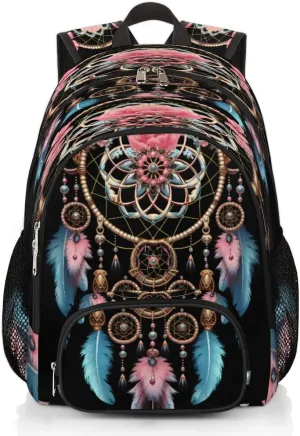 Laptop Backpack Gypsy Dream Catcher College Waterproof Travel Bag Casual Book Bag with Multiple Pockets 16.7 inch Laptop Backpacks for Travel Hiking, Ethnic Design