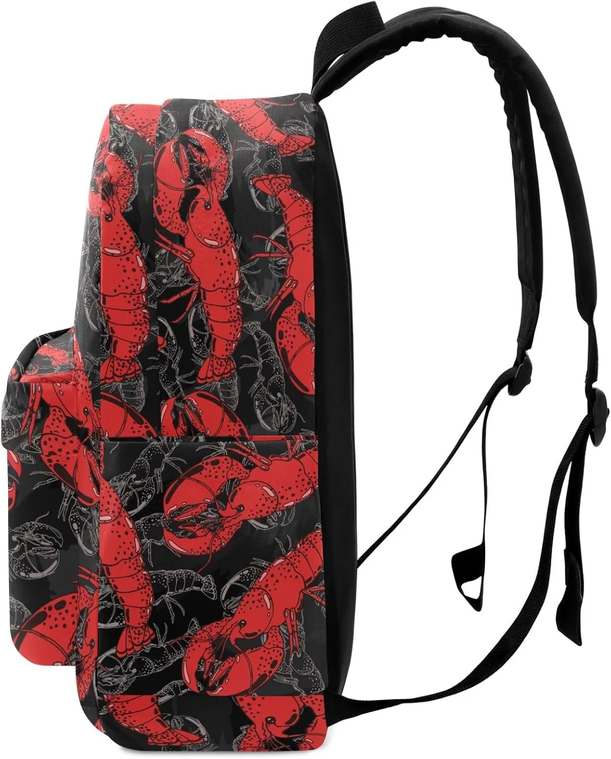 Laptop Backpack Red Black Lobsters Floral Large Canvas Durable Travel Shoulder Daypack for School Books Sport Beach Work Hiking Fit 16.5 Inch Notebook
