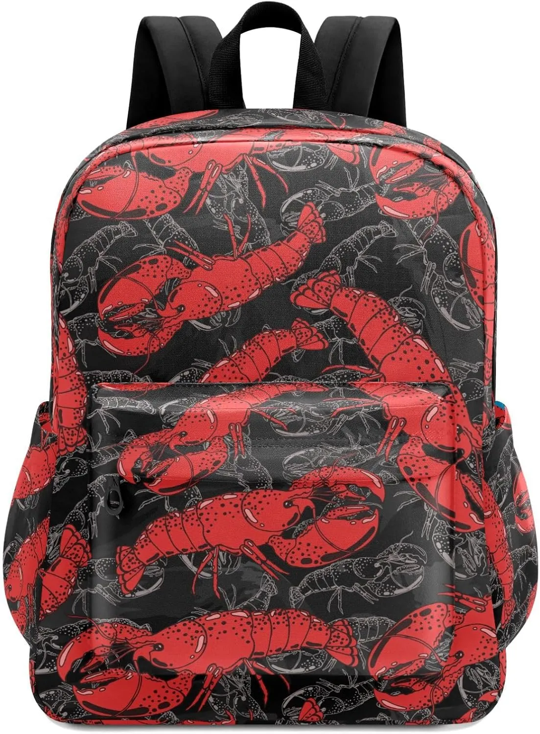 Laptop Backpack Red Black Lobsters Floral Large Canvas Durable Travel Shoulder Daypack for School Books Sport Beach Work Hiking Fit 16.5 Inch Notebook