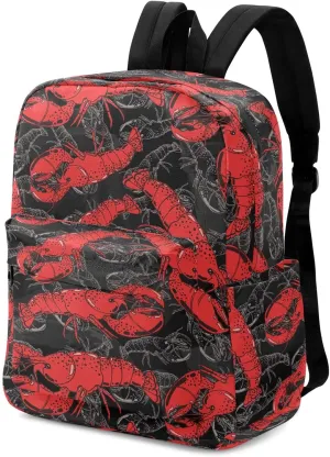 Laptop Backpack Red Black Lobsters Floral Large Canvas Durable Travel Shoulder Daypack for School Books Sport Beach Work Hiking Fit 16.5 Inch Notebook