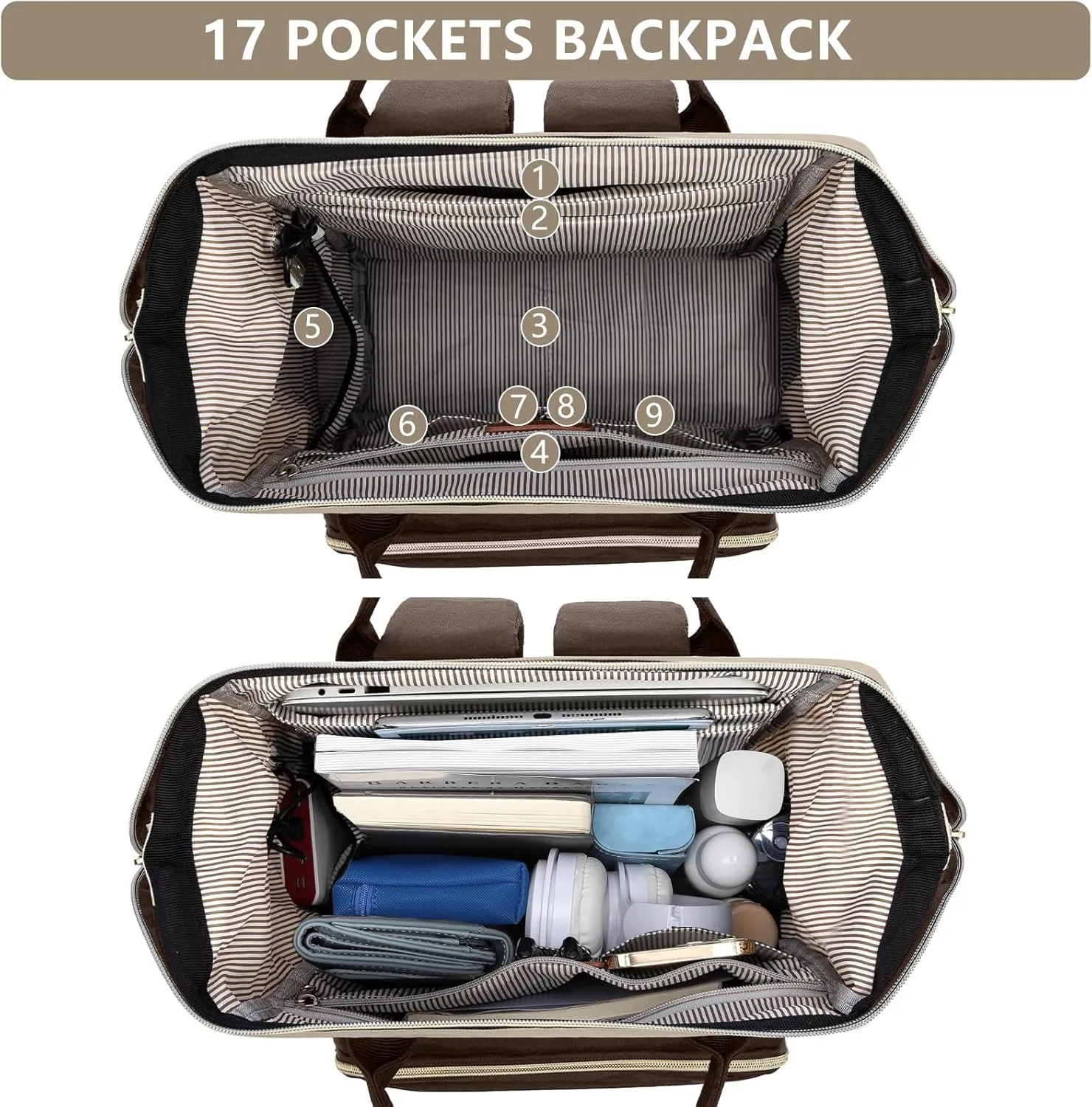 Laptop Backpack Women Work Bag: 15.6 inch Work Bookbag with USB Charging Port Large Travel Backpack Purse for College Nurse Casual Daypack for Teacher Professional Computer Backpack Apricot Coffee