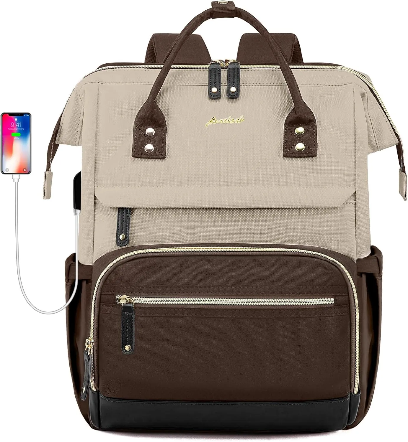 Laptop Backpack Women Work Bag: 15.6 inch Work Bookbag with USB Charging Port Large Travel Backpack Purse for College Nurse Casual Daypack for Teacher Professional Computer Backpack Apricot Coffee